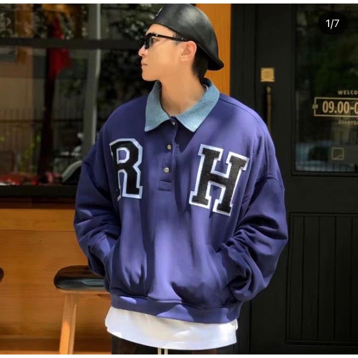 Rh Áo Khoác Denim Họa Tiết Thêu Chữ Phong Cách Đường Phố Âu Mỹ Cá Tính