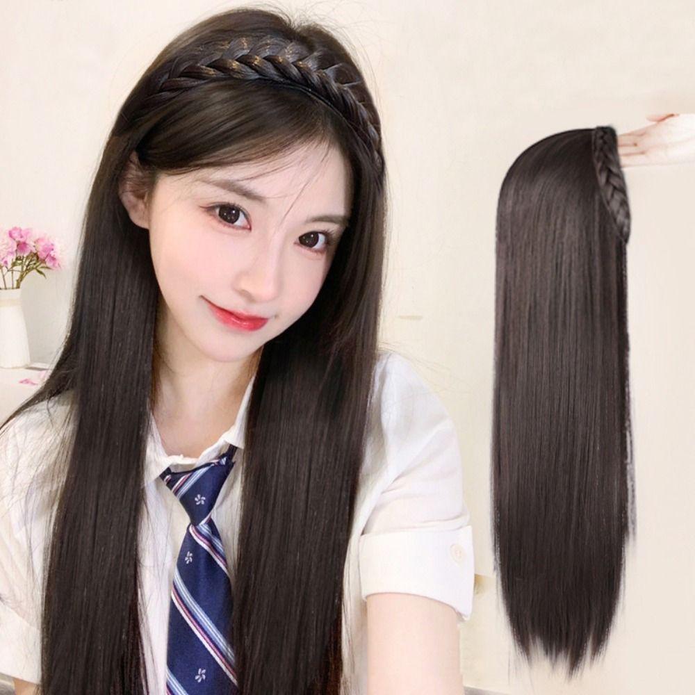 Bím Tóc Giả Dài Thẳng Màu Đen Thời Trang Chất Lượng Cao Cho Nữ