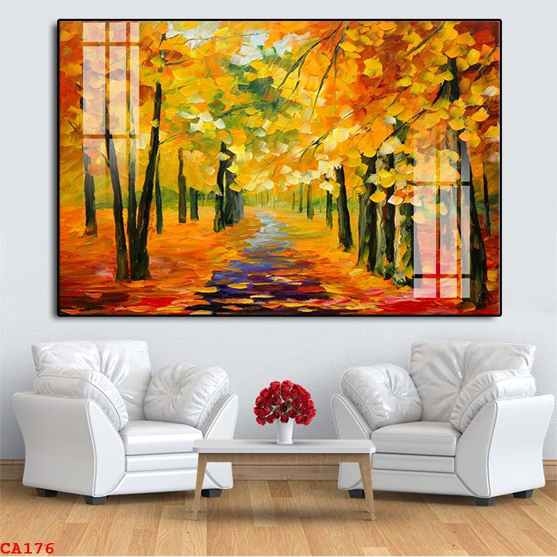 Tranh canvas treo tường in giả sơn dầu thiên nhiên mùa thu châu Âu - 80 x 50 cm