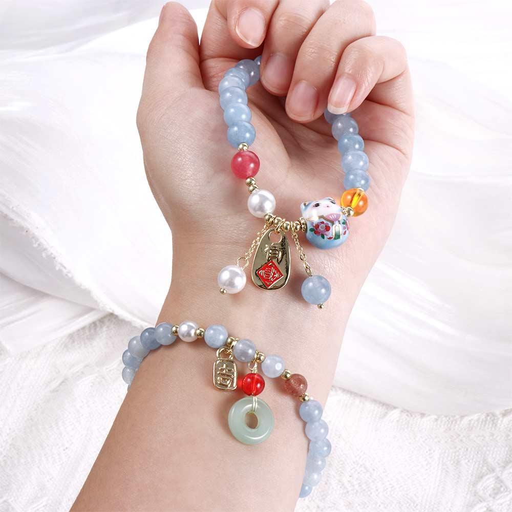 SOMEDAYZL Vòng Tay Chuỗi Hạt Hình Mèo May Mắn Phong Cách Trung Hoa Dễ Thương Tùy Chỉnh Thời Trang Cho Nữ