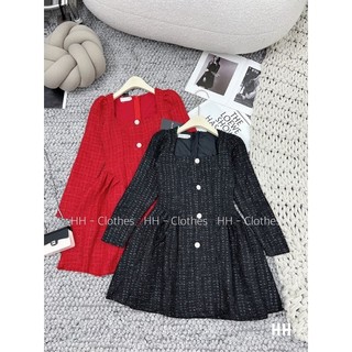 ( SALE ) Váy dạ cổ vuông khuy ngọc