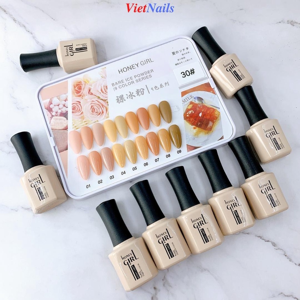 Set Sơn Gel Honey Girl 9 Chai - Sơn Gel Honey Girl Nhiều Tone Màu Tặng Kèm Bảng Màu Sơn Mẫu