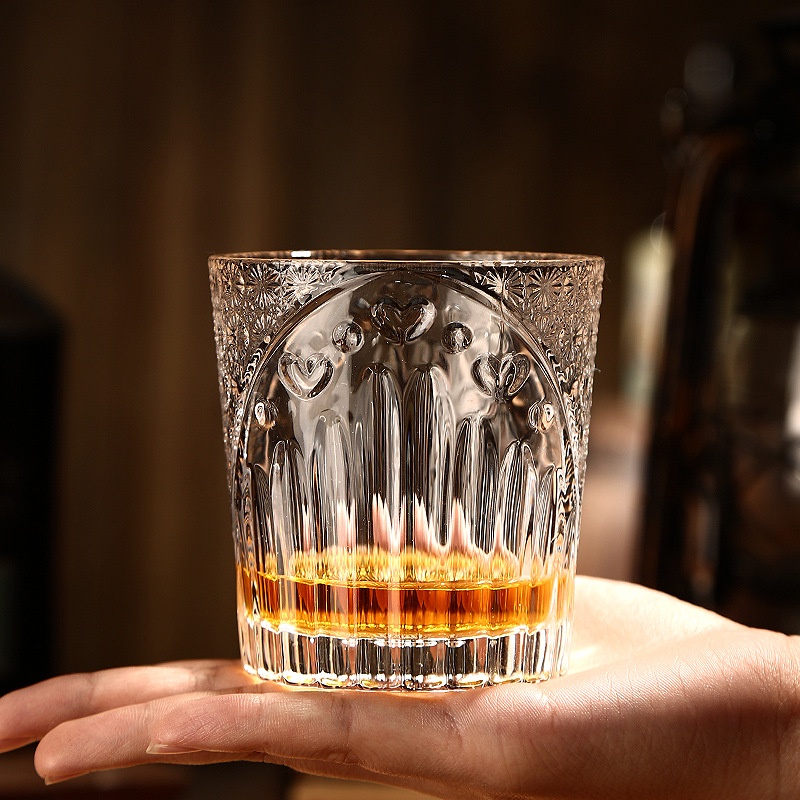 Ly thủy tinh CRYSTAL cao cấp, ly rock uống whiskey, cốc thủy tinh họa tiết độc đáo lạ mắt dung tích 280ml - maydecor
