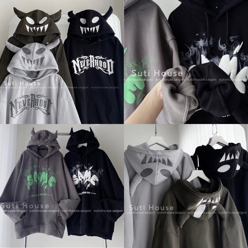 Áo Hoodie Sừng NEVEHOOD và SAM Nhiều Màu Form Rộng Unisex Nam Nữ - Suti House