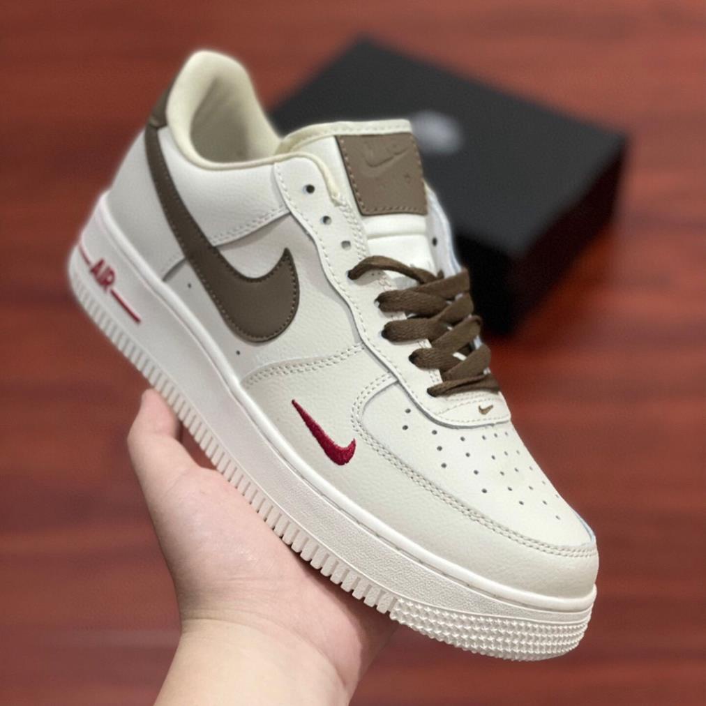 Giày thể thao nike_trắng vạch nâu , giày sneaker AF1 trắng full, Giày air force 1 trắng nâu Bill Box Thời Trang 2022