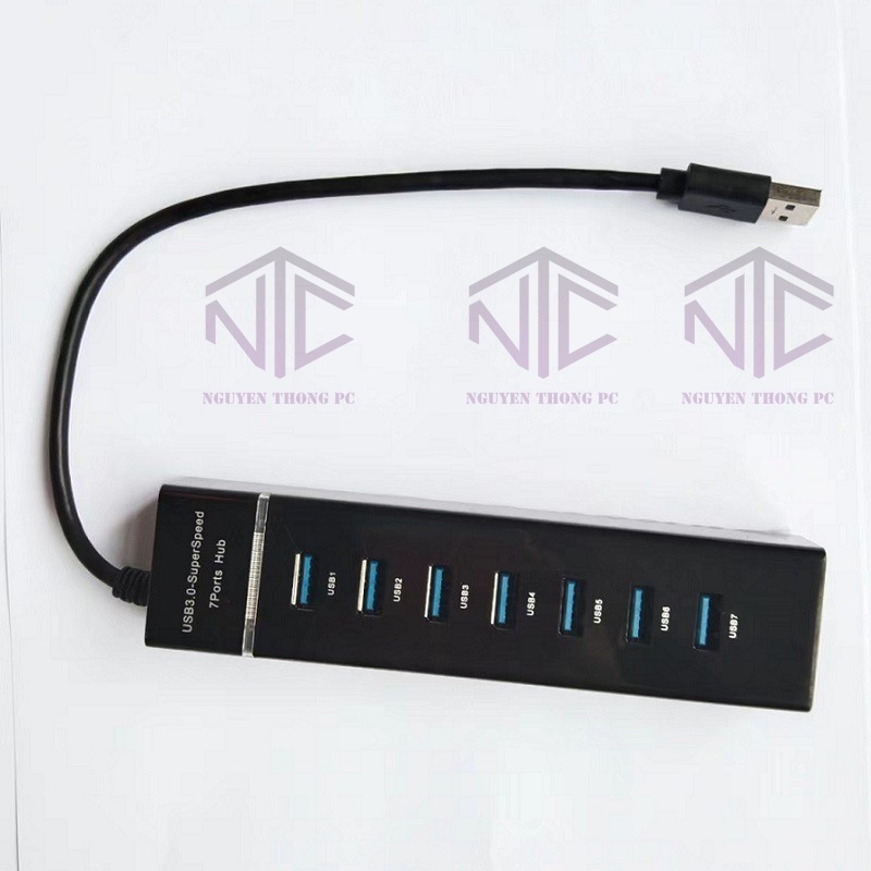 Bộ chia 7 cổng  usb 3.0 superspeed 5GBPS dây dài 1m2 đen có đèn led cho laptop PC
