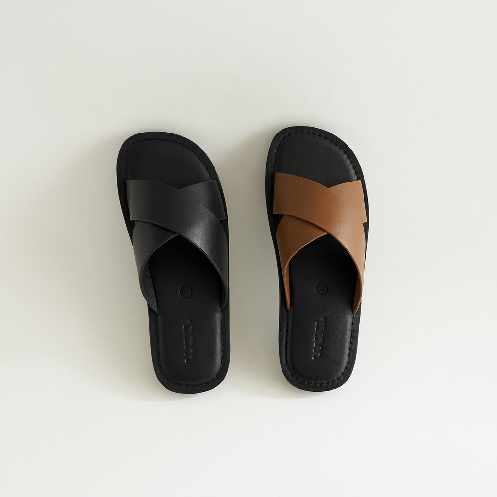 CHÉO Sandals BROWN - Màu Nâu - Dép Da Quai Chéo Waa.