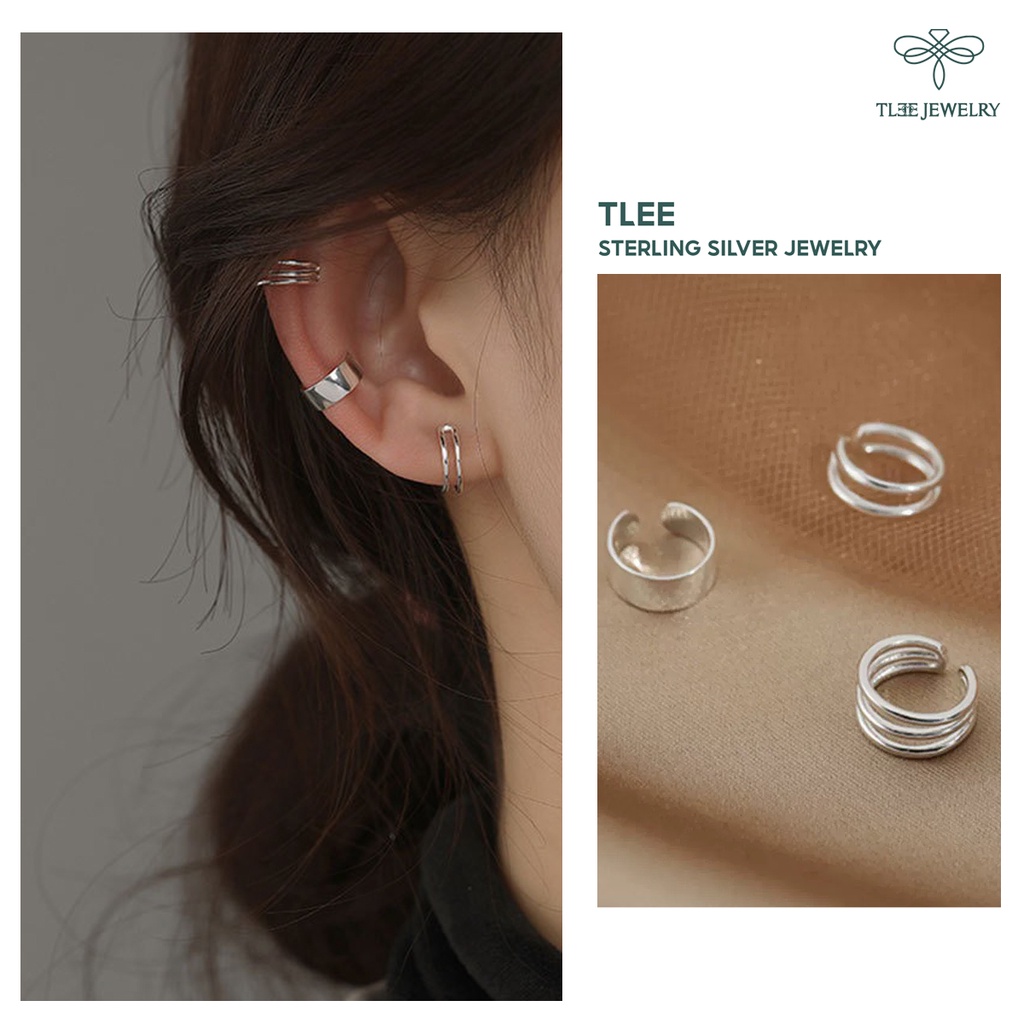 Khuyên tai bạc nữ TLEE kẹp vành set 3 mẫu basic TleeJewelry B0116