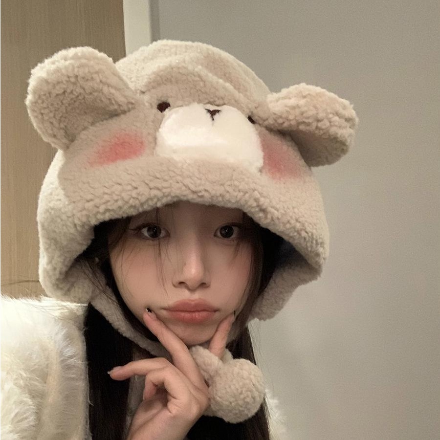Mũ Trùm Tai Giữ Ấm Hình Gấu Hoạt Hình Dễ Thương