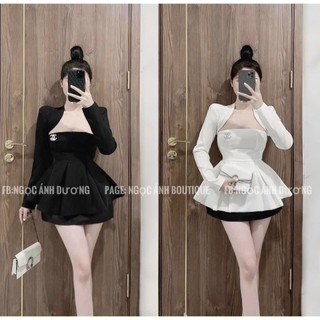 Áo peplum tay dài cổ vuông kèm tag cha. nel
