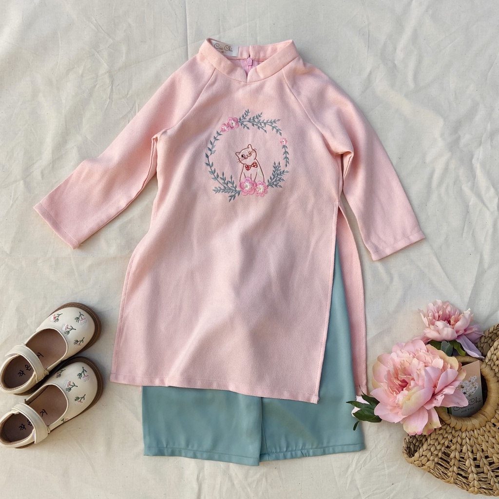 Áo dài thêu cho bé gái, bé trai xinh xắn dễ thương, áo dài cho mẹ và bé