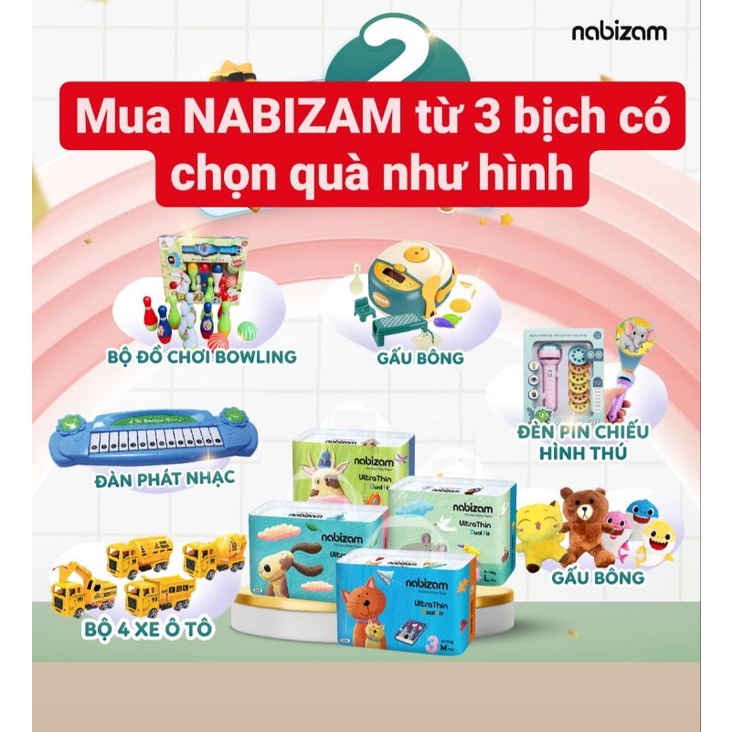 (Mua 1 bịch có quà) Tã/Bỉm NABIZAM HÀN QUỐC Dán/Quần Đủ Size NB50/S44/M40/L36/M32/L30/XL26/XXL22/XXXL20
