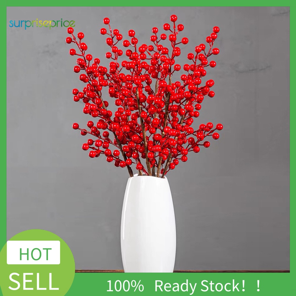 Cây Berry Đỏ Giả Bằng Lụa Không Phai Màu Dùng Trang Trí Nhà