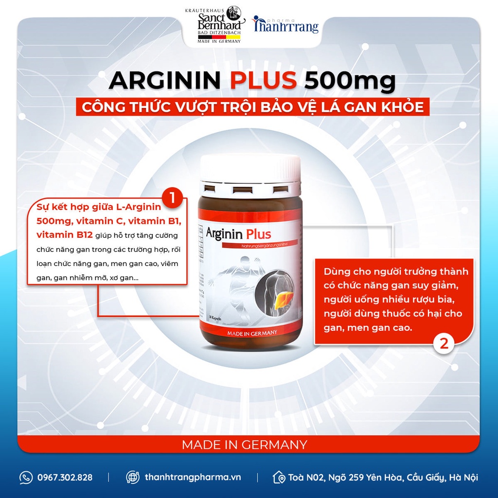 Combo 2 hộp viên uống bổ gan Arginin Plus giải độc, tăng cường chức năng gan 30 viên, 60 viên-Sanct Bernhard