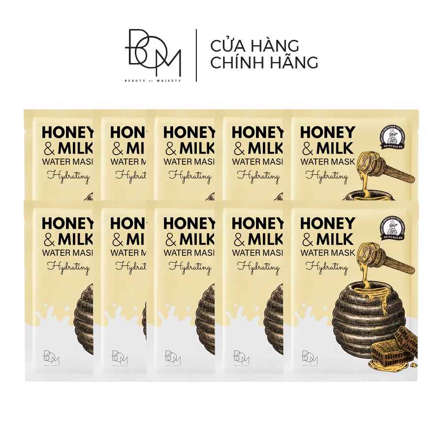 Combo 10 miếng mặt nạ BOM Honey & Milk Hydrating Water Mask Mặt Nạ Cấp Ẩm 25g - 8809721243114