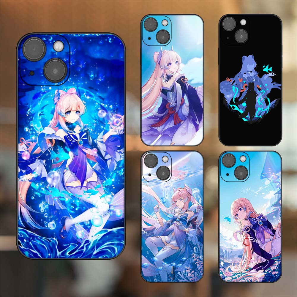 Ốp lưng iPhone 14 dẻo đen cạnh vuông in hình Sangonomiya Kokomi Genshin Impact