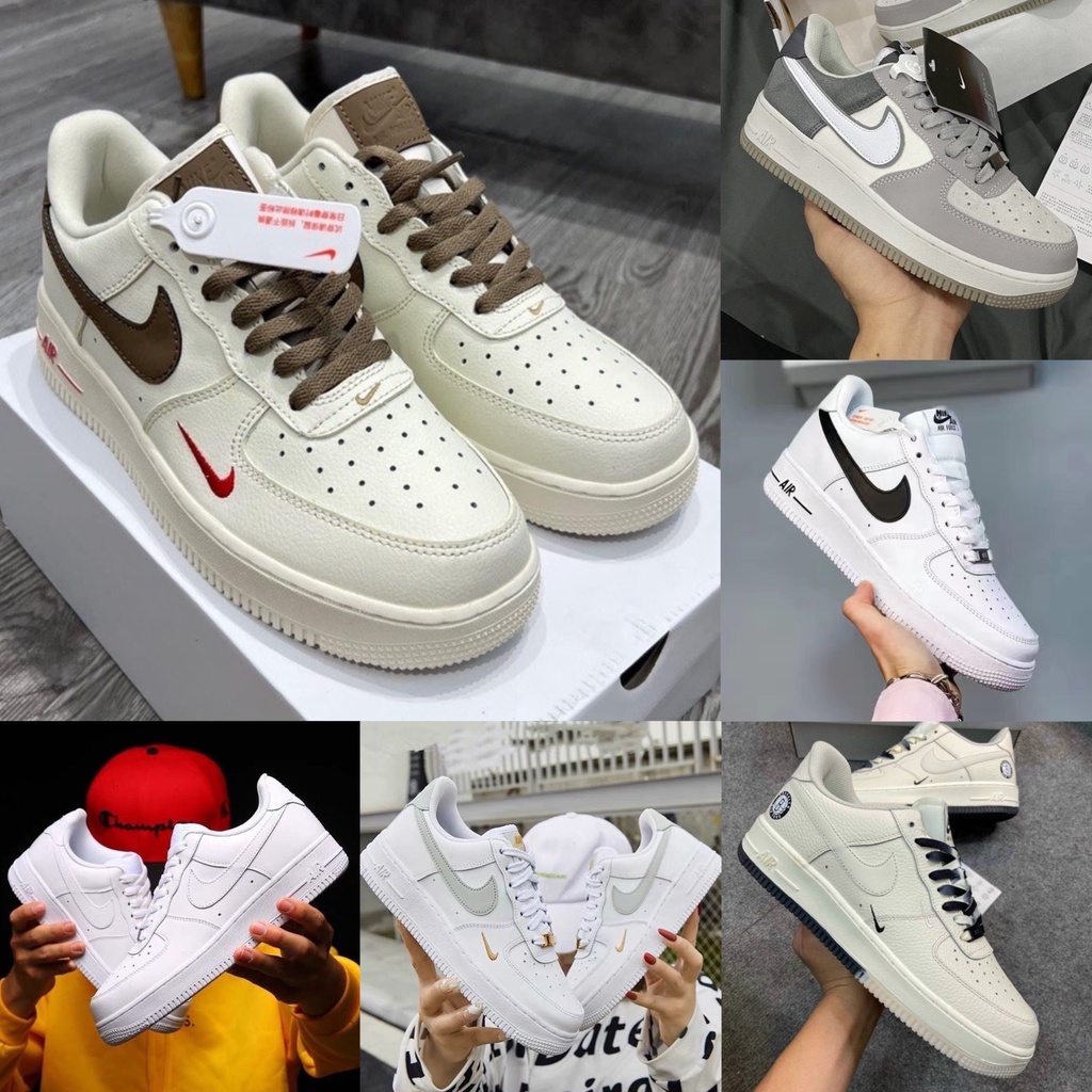 Giày thể thao nike_AF1 trắng vệt nâu, Giày sneaker air force 1 low premium white brown nam nữ cực chất dễ phối đồ