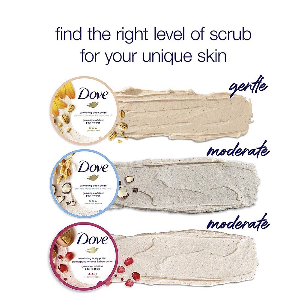 Kem giúp tẩy tế bào chết toàn thân và chăm sóc da Dove Exfoliating Body Polish