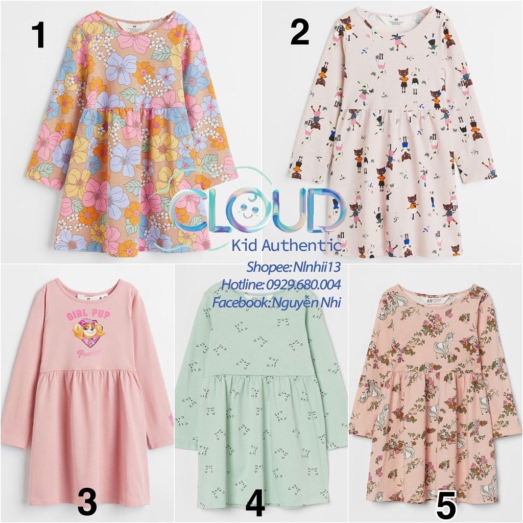 Váy cotton dài tay HM UK/JP size  từ 1.5y đến 10y