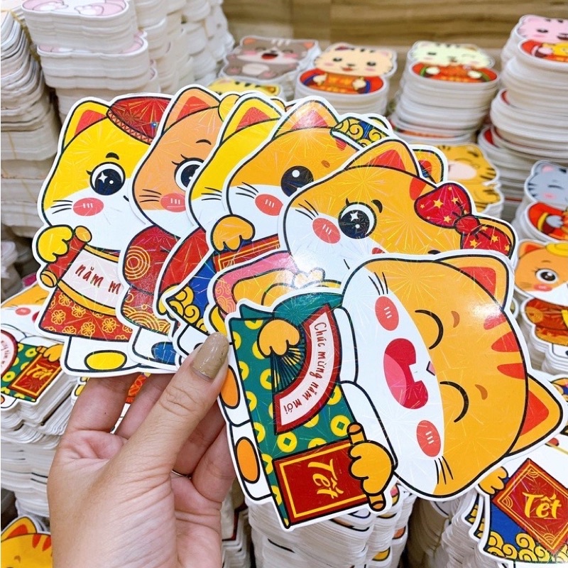 Combo 10 bao lì xì tết 2023 hoạt hình chibi hình con mèo siêu cute - Bộ 10 bao lì xì con mèo 3D tết Quý Mão