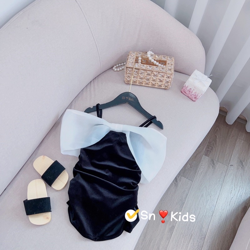 Váy đầm nhung body rúm nơ bản to cho bé gái