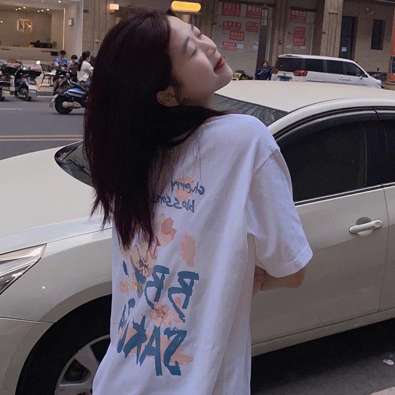 Áo Thun Ngắn Tay Dáng Rộng In Họa Tiết Sau Lưng Cá Tính Theo Phong Cách Hàn Quốc