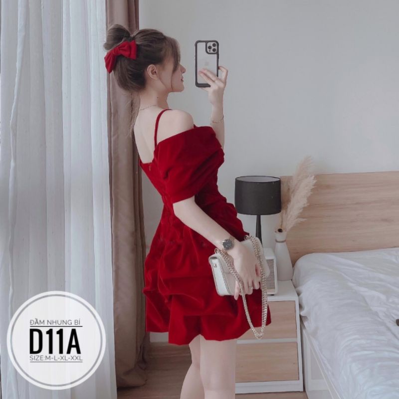 Đầm Nhung Bí Rớt Vai Big Size