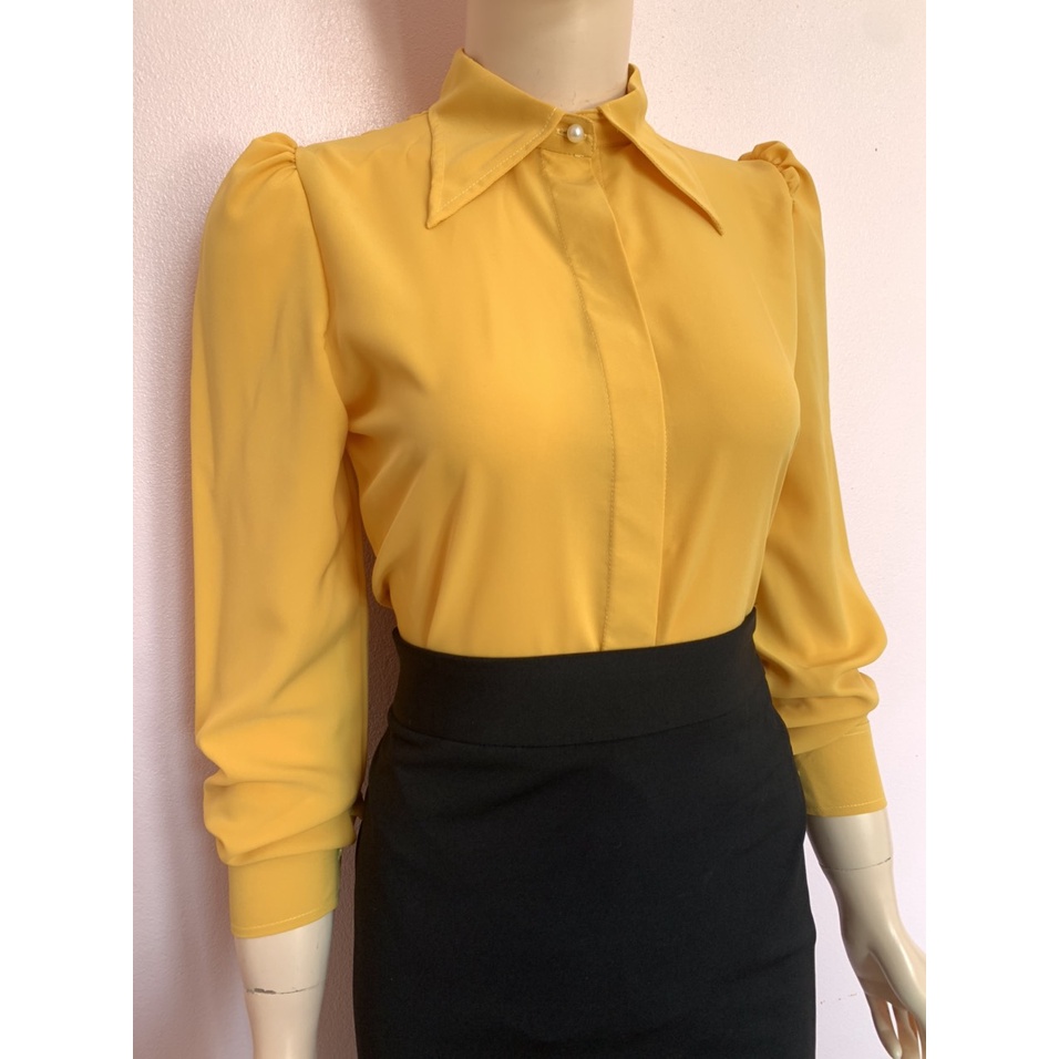 Áo sơ mi nữ lụa trơn tay bồng cao cấp  không nhăn thấm hút mồ hôi tốt full màu A42012 đủ size 40-90kg