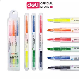Bộ bút highlight đánh dấu dòng hai đầu dạ quang Deli nhiều màu tiện dụng cho học sinh văn phòng trang trí sổ S736 .