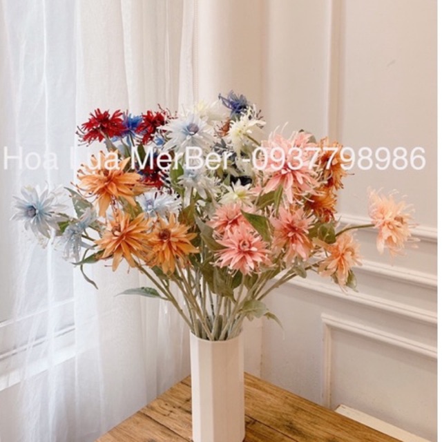 Hoa Cúc Tia Mặt Trời Lụa Giả Cao Cấp MerBer Cành 3 Bông Nhiều Màu Loại 70cm