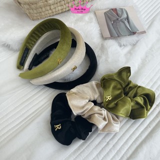 Set xước tóc kèm dây buộc tóc cùng loại siêu xinh, băng đô cài tóc vải dạ cao cấp