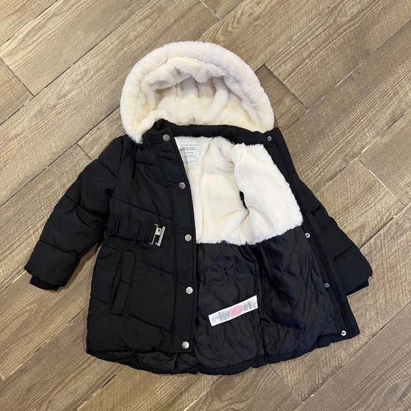 Áo khoác phao lót lông thắt đai Primary xuất xịn cho bé gái