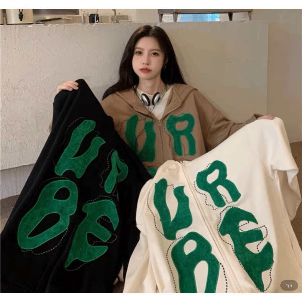 Áo Khoác Nỉ Nữ Tay Phồng In Chữ Nón 2 Lớp Có Dây Rút Thời Trang Siêu Hot NEW UNISEX