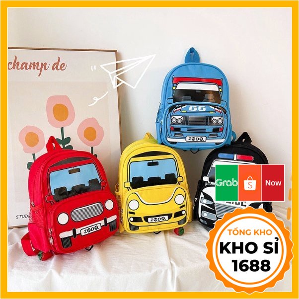 Balo cho bé trai bé gái, balo đi học mẫu giáo mầm non hình ô tô xinh xắn chất liệu cao cấp siêu nhẹ E1054