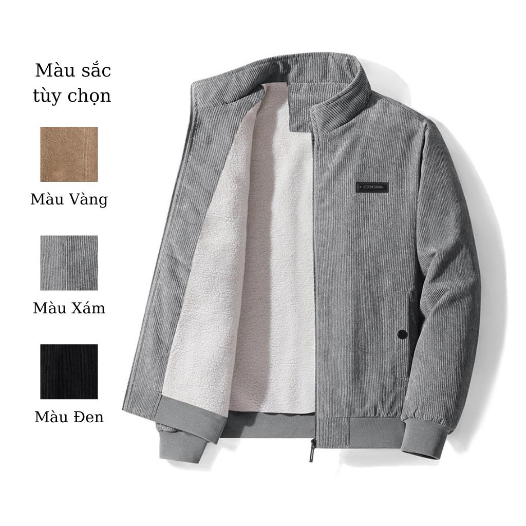 Áo khoác nam mùa đông lót lông cừu, vải nhung tăm
