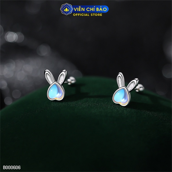 Bông tai bạc nữ thỏ trái tim đá mặt trăng chất liệu bạc 925 thời trang phụ kiện trang sức Viễn Chí Bảo B000606