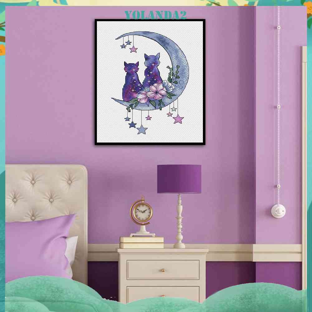 Bộ Tranh Thêu Chữ Thập DIY Hình Mèo Và Mặt Trăng 11CT Yolanda2