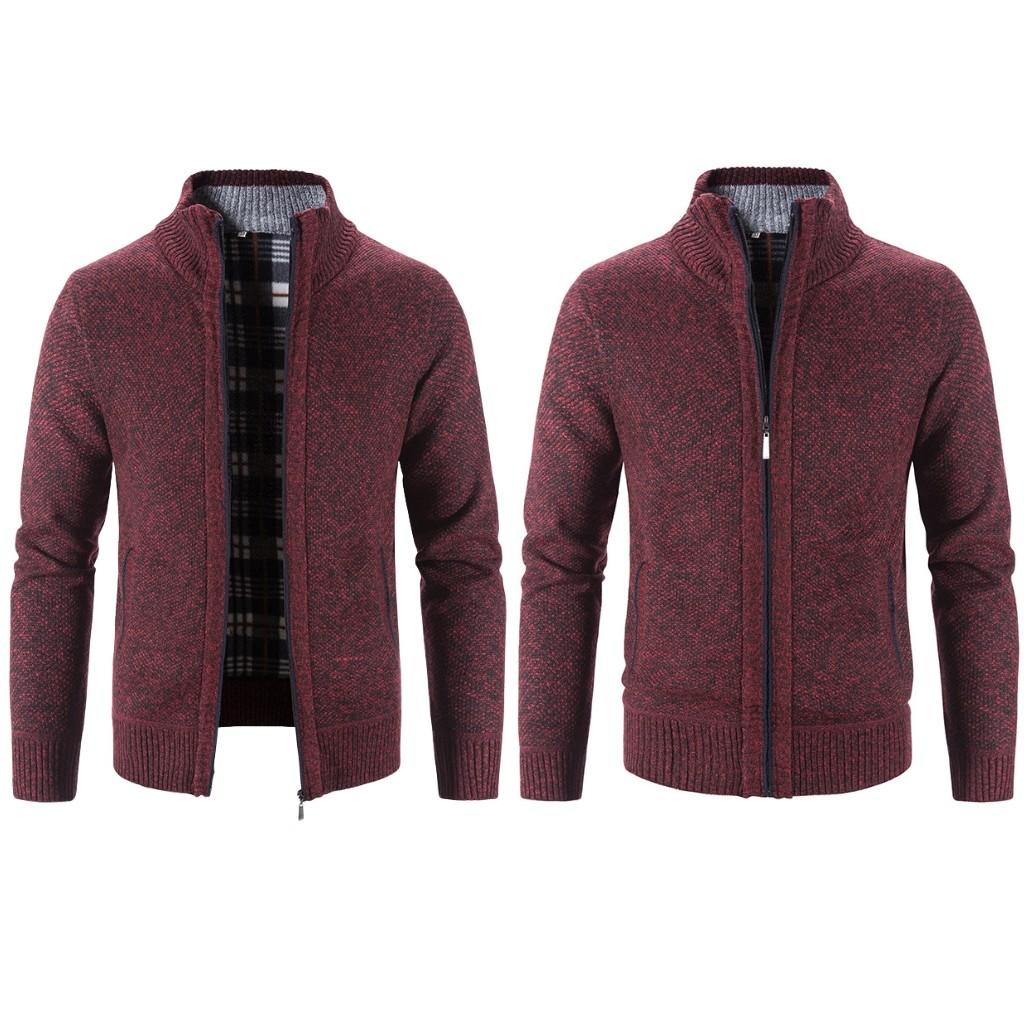 Áo len Nam Cardigan 2 lớp, áo khoác len khóa kéo lông cừu dày dáng rộng