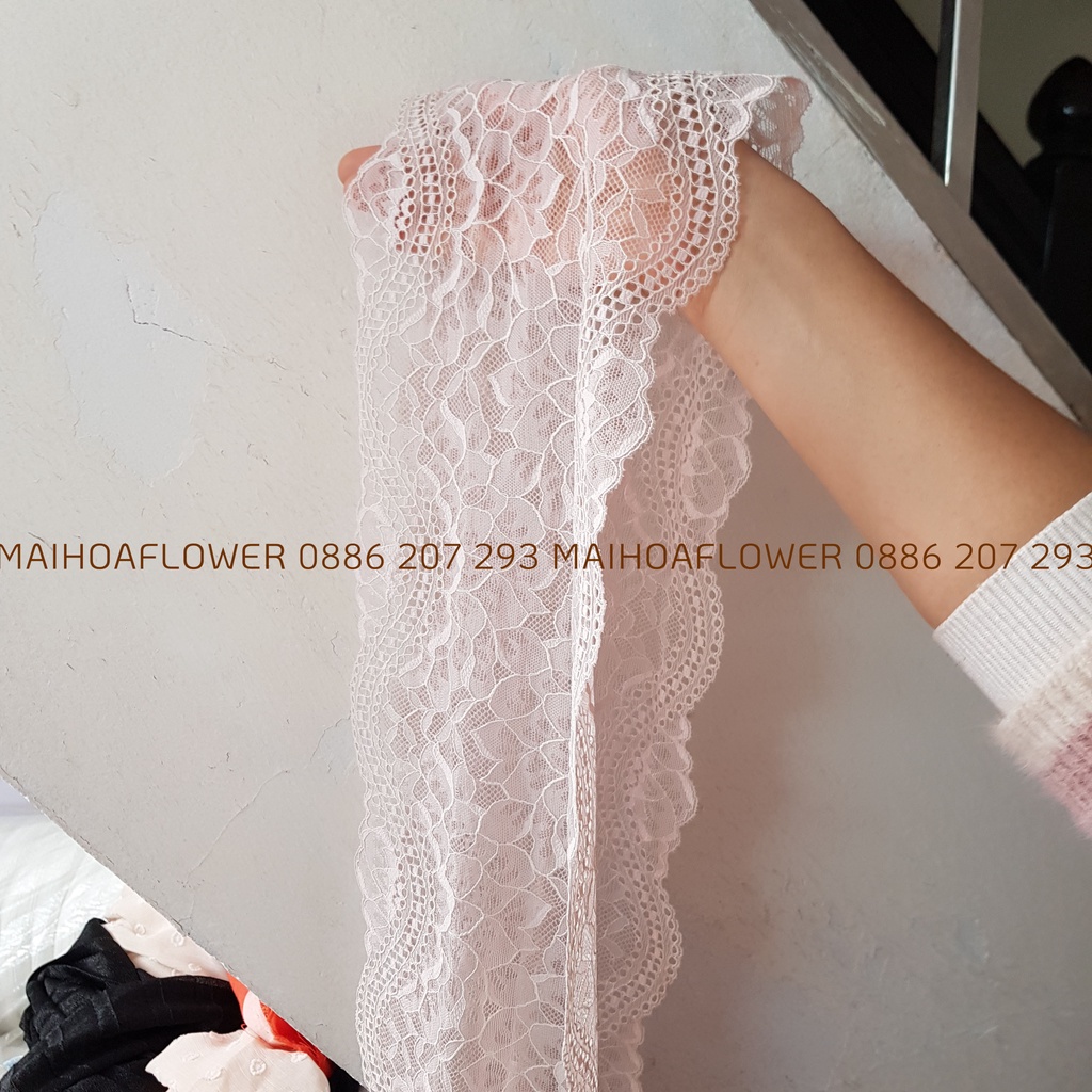 Dây viền váy áo màu hồng bằng cuộn ren lưới LH3C rộng 17cm Maihoaflower