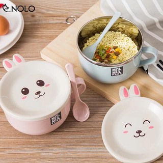 Tô Bát Đựng Cơm Có Nắp Tặng  Muỗng XK16 Chất Liệu Nhựa PP Ruột Phủ Inox 304 Chống Gỉ Dùng Được Cho Lò Vi Sóng