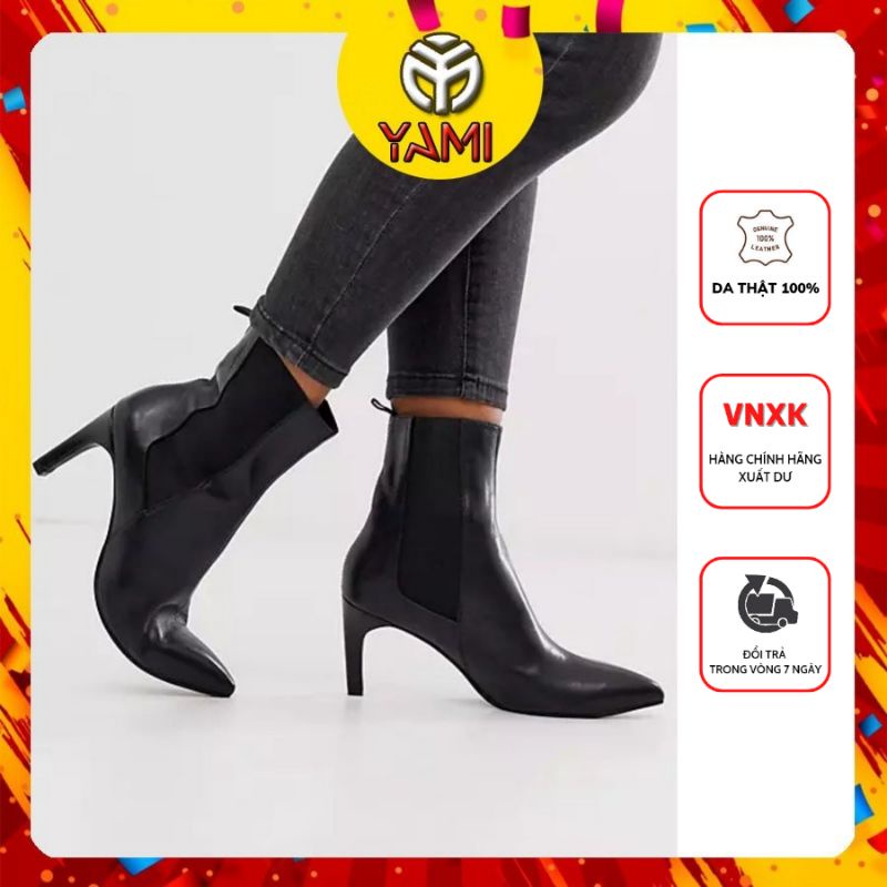 Giày Bốt Nữ Mũi Nhọn Ống Thun, Chelsea Boots Cao Gót Da Thật Toàn Bộ 100%, Bốt Da VNXK Xuất Dư, Bốt Big Size 40 41
