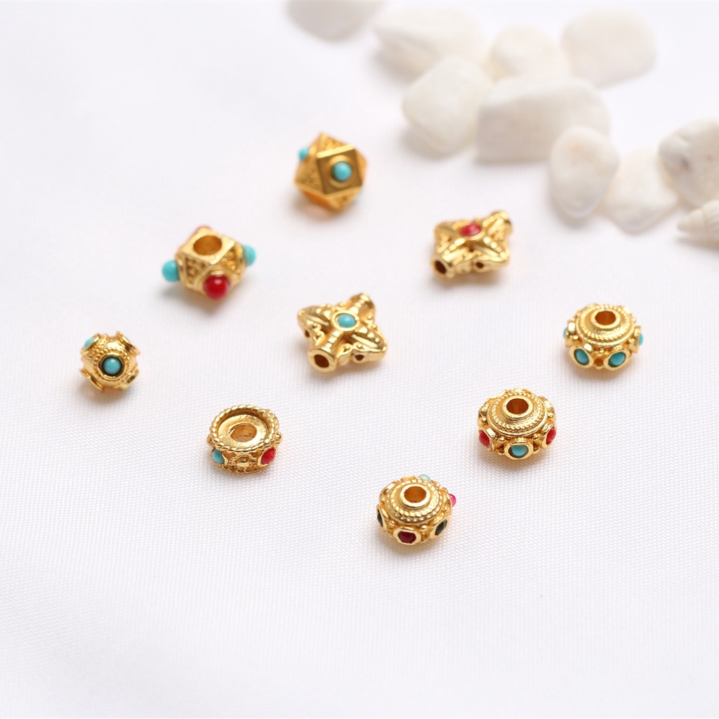 Bộ 5 Hạt Xâu Chuỗi Vàng Cổ Điển Dùng Làm Trang Sức diy