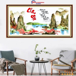 Tranh đính đá cha mẹ 1m25 x 60cm