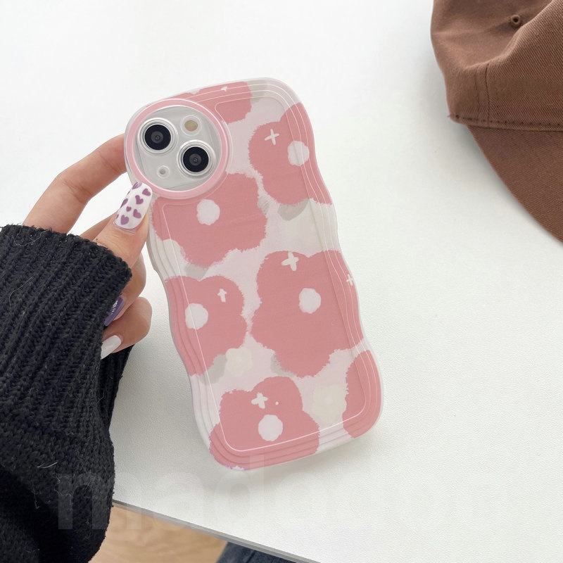 Samsung Galaxy A54 A34 A24 A14 A04 A73 A72 A53 A52 A52S A33 A32 A23 A12 A22 A13 4G 5G A03S A02S A11 A02 A03 A51 A50 A50S A30S A20 A30 A20S A10S A21S M22 M32 M12 M11 M02 Waves Edge Fine Hole Shockproof Soft Phone Case Pink Floral Flowers Back Cover BW 07