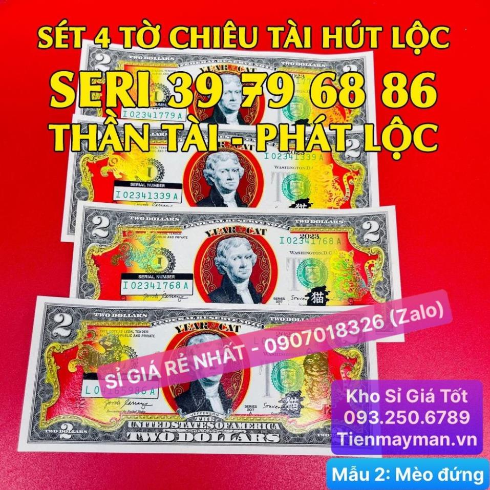 [VIP] (4 tờ Số Đẹp) Bộ Tiền 2 Đô USD Hình Con Mèo Mạ Vàng , Lưu Niệm Lì Xì Mừng Năm Quý Mão [MÈO ĐỨNG]