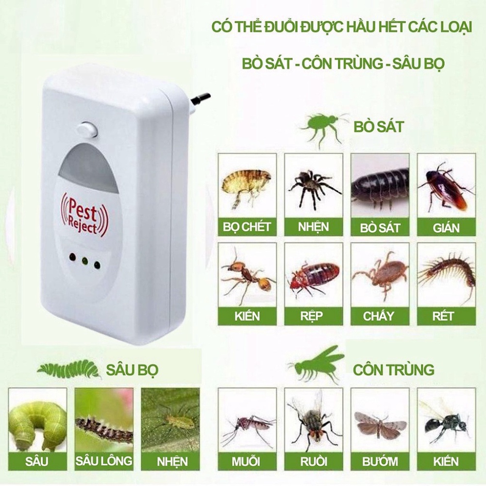 Thiết Bị Đuổi Côn Trùng Pest Reject - Máy Đuổi Chuột, Gián, Kiến Bằng Sóng Âm An Toàn Cho Sức Khỏe Gia Đình