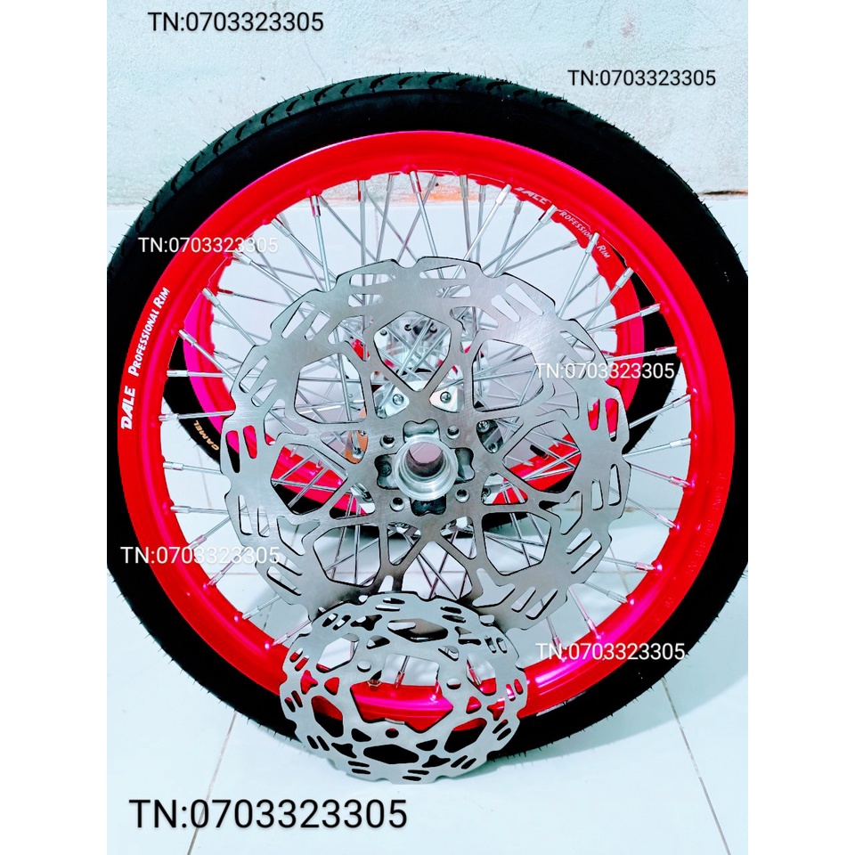 CẶP BÁNH CĂM RAIDER SATRIA NIỀN NHÔM DALE .BAN ZAI .SOLUTE. SH THÁI HỒNG  KÈM 2 ĐĨA VÀ VỎ CAMEL 50.100.60.80