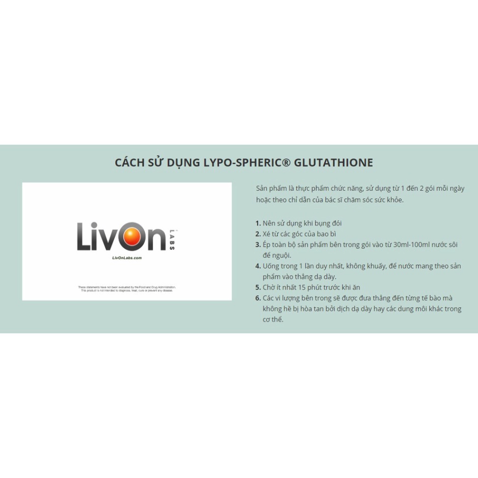 Glutathione Lypo Spheric Livon Giúp Da Sáng Mịn Đều Màu Săn Chắc Trẻ Hóa 30 gói
