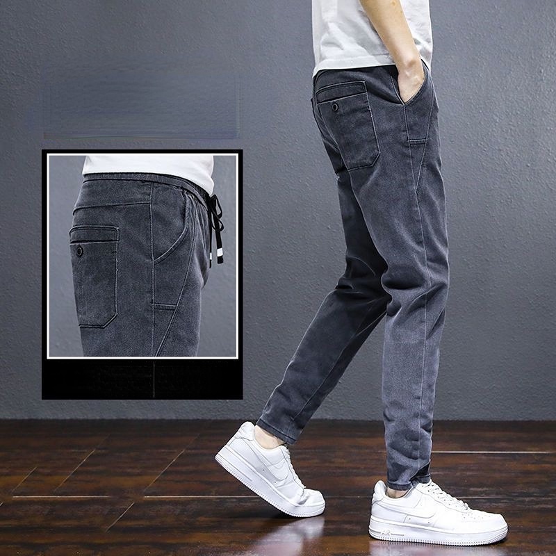Quần Jean Dài Lót Lông Cừu Dày Dặn Lưng Thun Dáng Ôm Thời Trang Thu Đông Cho Nam
