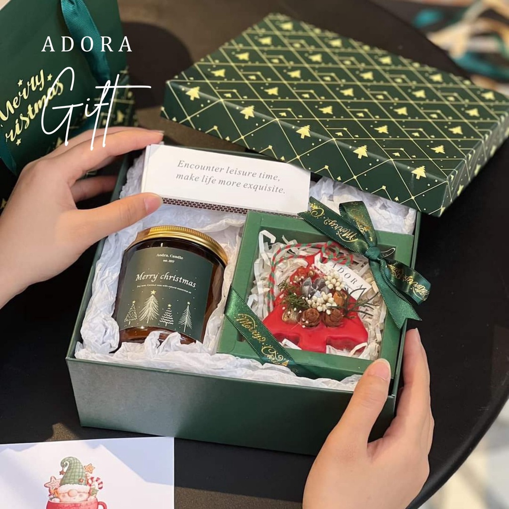 Set quà tặng giáng sinh ADORA CANDLE | sáp thơm - nến thơm trang trí hoa khô